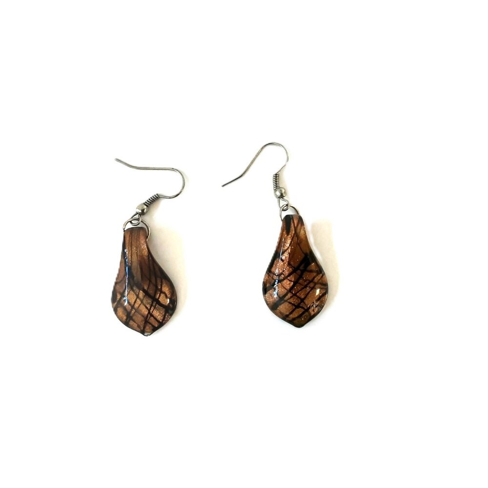 Vintage Handmade Murano Glass Copper Aventurine Earrings Italy